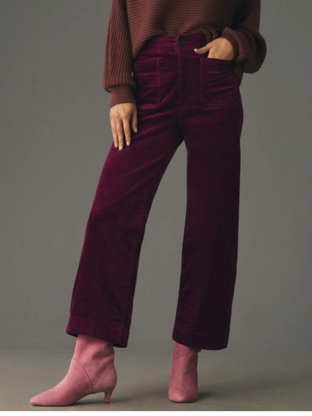 Maeve The Colette Cropped Wide-Leg Corduroy Violet Pants Size 25